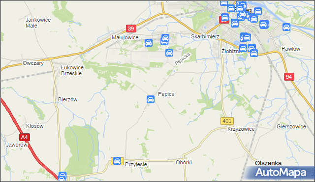 mapa Pępice gmina Skarbimierz, Pępice gmina Skarbimierz na mapie Targeo