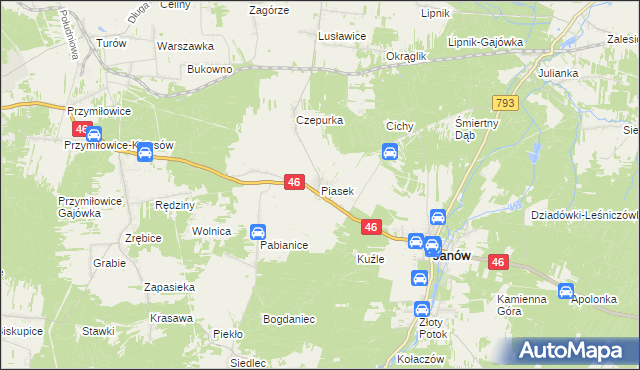 mapa Piasek gmina Janów, Piasek gmina Janów na mapie Targeo