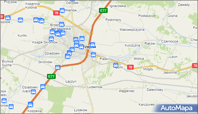 mapa Piaski gmina Jędrzejów, Piaski gmina Jędrzejów na mapie Targeo