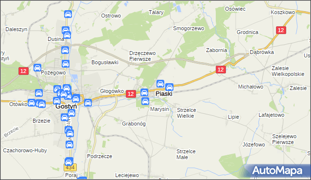mapa Piaski powiat gostyński, Piaski powiat gostyński na mapie Targeo