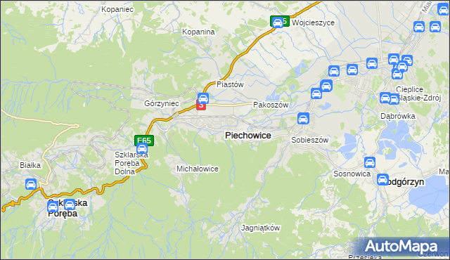 mapa Piechowice powiat jeleniogórski, Piechowice powiat jeleniogórski na mapie Targeo