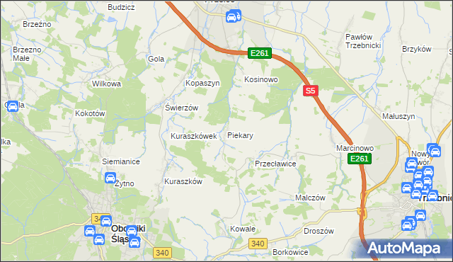 mapa Piekary gmina Oborniki Śląskie, Piekary gmina Oborniki Śląskie na mapie Targeo