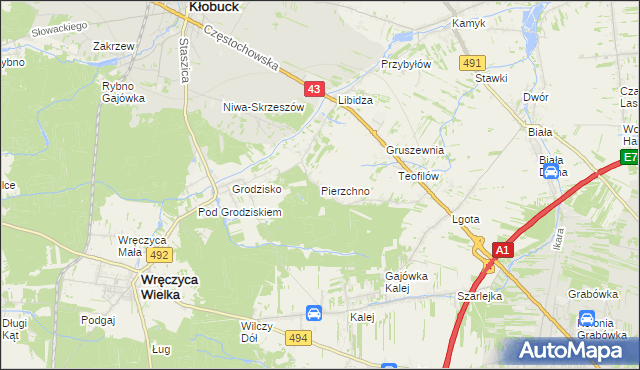 mapa Pierzchno gmina Wręczyca Wielka, Pierzchno gmina Wręczyca Wielka na mapie Targeo