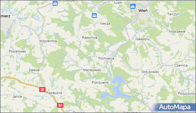 mapa Pilchowice gmina Wleń, Pilchowice gmina Wleń na mapie Targeo