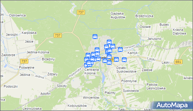 mapa Pionki, Pionki na mapie Targeo