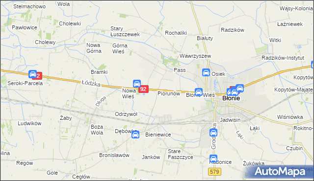 mapa Piorunów gmina Błonie, Piorunów gmina Błonie na mapie Targeo