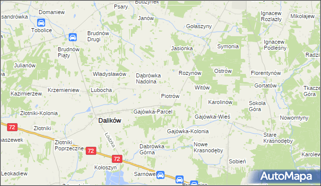 mapa Piotrów gmina Dalików, Piotrów gmina Dalików na mapie Targeo