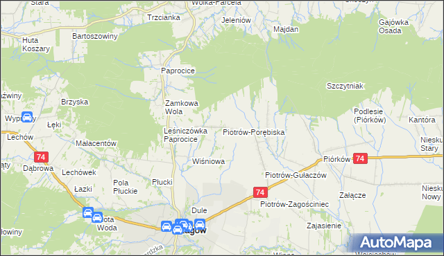 mapa Piotrów-Porębiska, Piotrów-Porębiska na mapie Targeo