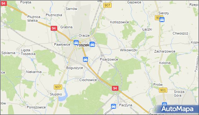 mapa Pisarzowice gmina Toszek, Pisarzowice gmina Toszek na mapie Targeo