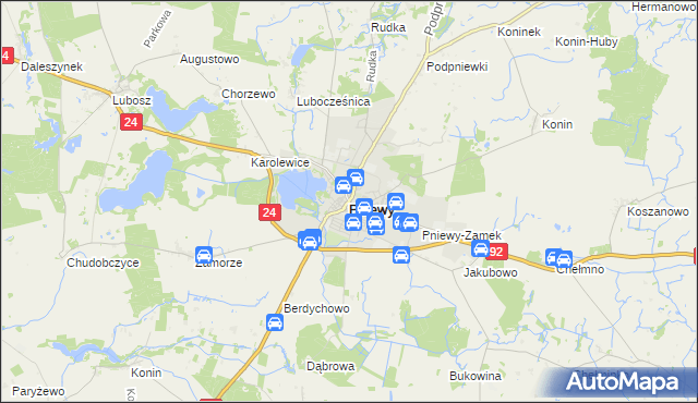 mapa Pniewy powiat szamotulski, Pniewy powiat szamotulski na mapie Targeo