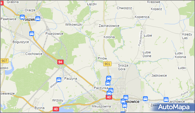 mapa Pniów gmina Toszek, Pniów gmina Toszek na mapie Targeo