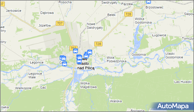 mapa Pobiedna gmina Nowe Miasto nad Pilicą, Pobiedna gmina Nowe Miasto nad Pilicą na mapie Targeo