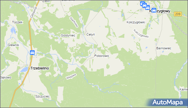 mapa Poborowo gmina Trzebielino, Poborowo gmina Trzebielino na mapie Targeo