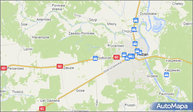 mapa Podborze gmina Różan, Podborze gmina Różan na mapie Targeo