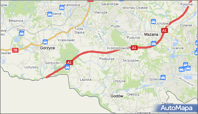 mapa Podbucze gmina Godów, Podbucze gmina Godów na mapie Targeo