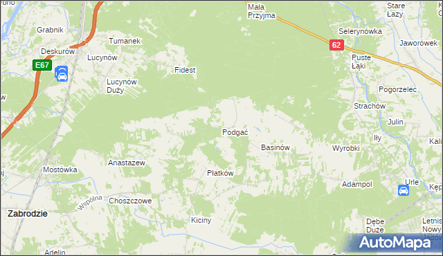 mapa Podgać gmina Zabrodzie, Podgać gmina Zabrodzie na mapie Targeo