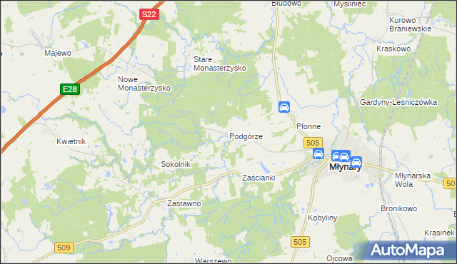 mapa Podgórze gmina Młynary, Podgórze gmina Młynary na mapie Targeo