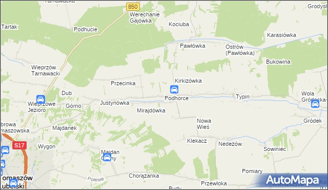 mapa Podhorce gmina Tomaszów Lubelski, Podhorce gmina Tomaszów Lubelski na mapie Targeo