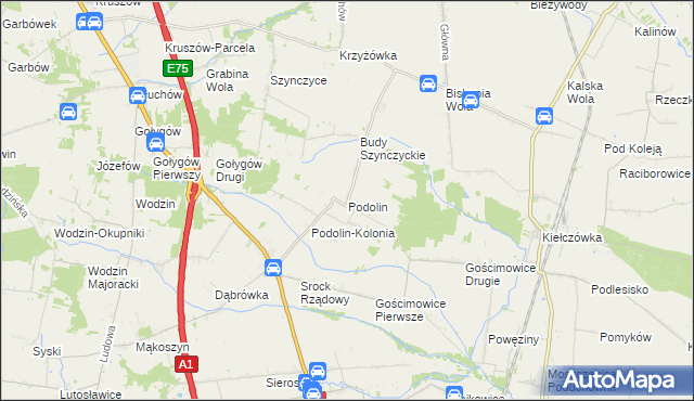 mapa Podolin gmina Moszczenica, Podolin gmina Moszczenica na mapie Targeo