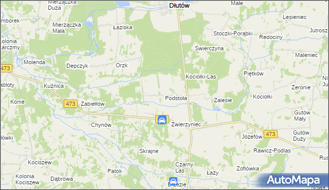 mapa Podstoła gmina Drużbice, Podstoła gmina Drużbice na mapie Targeo