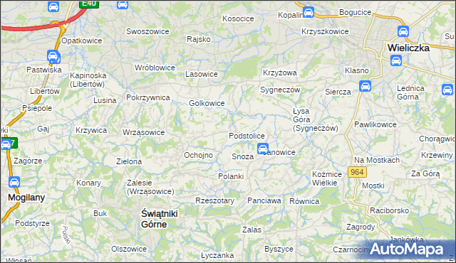 mapa Podstolice gmina Wieliczka, Podstolice gmina Wieliczka na mapie Targeo