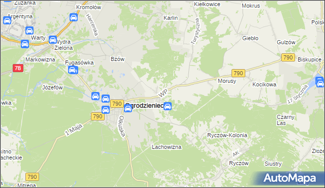 mapa Podzamcze gmina Ogrodzieniec, Podzamcze gmina Ogrodzieniec na mapie Targeo