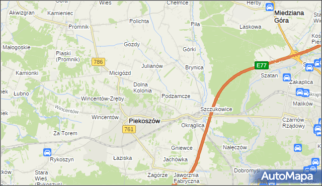 mapa Podzamcze gmina Piekoszów, Podzamcze gmina Piekoszów na mapie Targeo