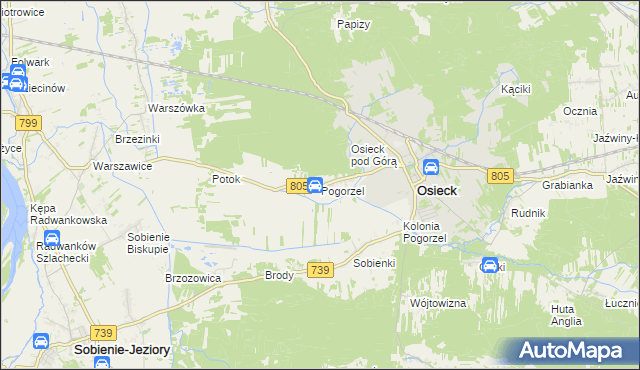 mapa Pogorzel gmina Osieck, Pogorzel gmina Osieck na mapie Targeo