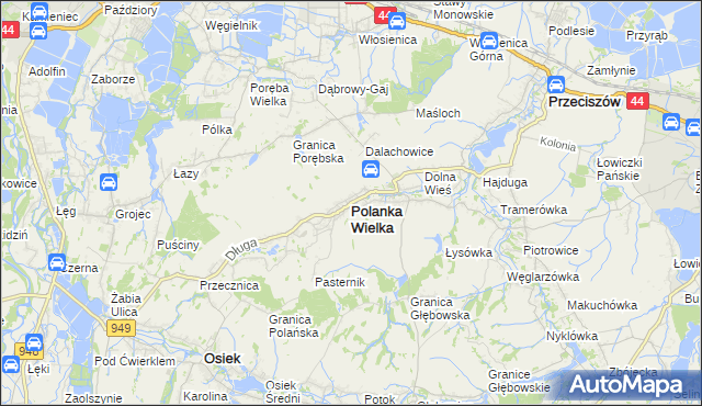 mapa Polanka Wielka, Polanka Wielka na mapie Targeo