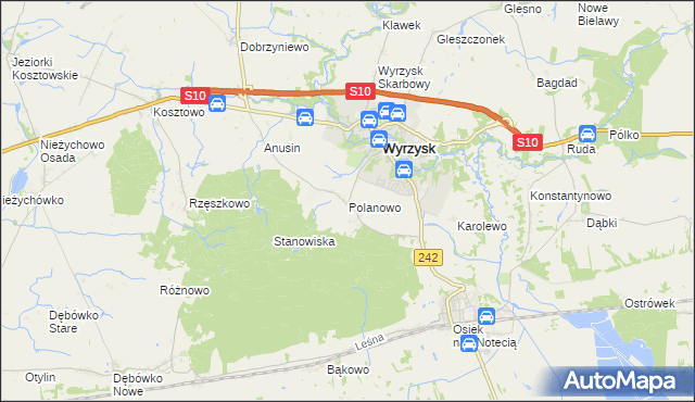 mapa Polanowo gmina Wyrzysk, Polanowo gmina Wyrzysk na mapie Targeo