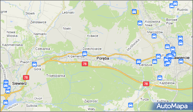 mapa Poręba powiat zawierciański, Poręba powiat zawierciański na mapie Targeo