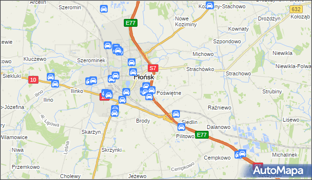 mapa Poświętne gmina Płońsk, Poświętne gmina Płońsk na mapie Targeo