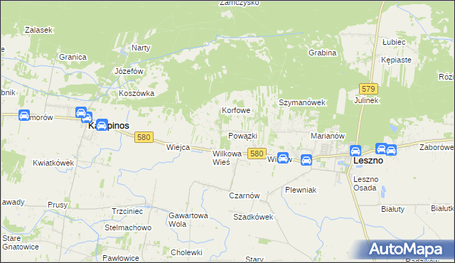 mapa Powązki gmina Leszno, Powązki gmina Leszno na mapie Targeo