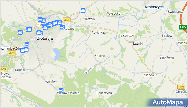 mapa Prusice gmina Złotoryja, Prusice gmina Złotoryja na mapie Targeo