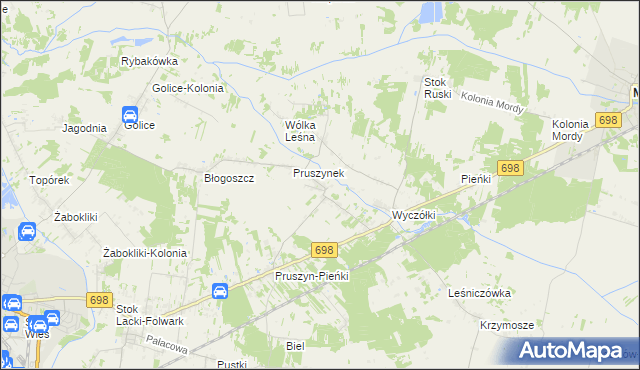 mapa Pruszyn gmina Siedlce, Pruszyn gmina Siedlce na mapie Targeo