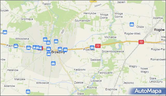 mapa Przecław gmina Brzeziny, Przecław gmina Brzeziny na mapie Targeo