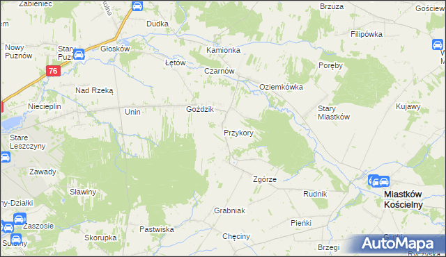 mapa Przykory gmina Miastków Kościelny, Przykory gmina Miastków Kościelny na mapie Targeo