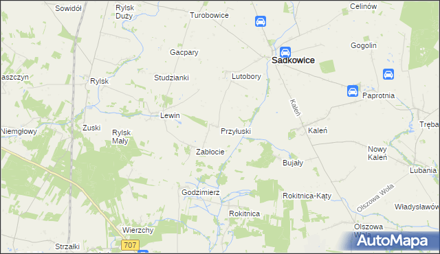 mapa Przyłuski gmina Sadkowice, Przyłuski gmina Sadkowice na mapie Targeo