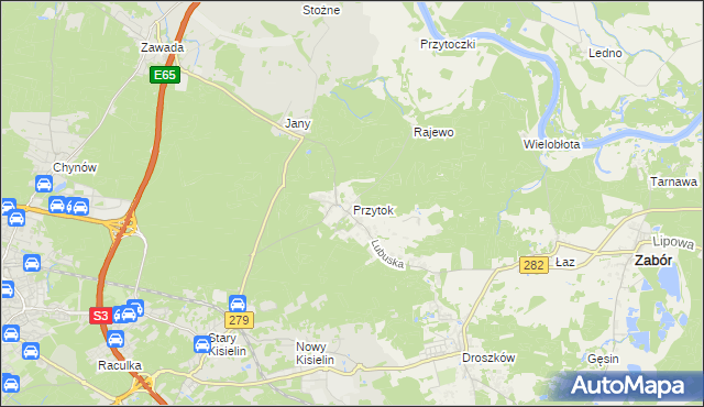 mapa Przytok gmina Zabór, Przytok gmina Zabór na mapie Targeo