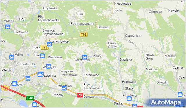 mapa Psary gmina Trzebinia, Psary gmina Trzebinia na mapie Targeo