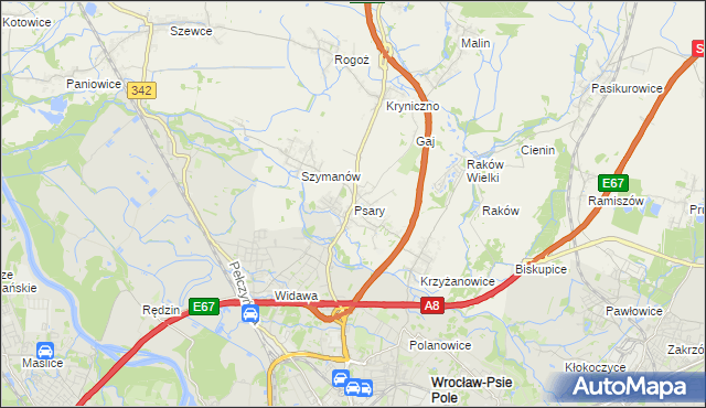 mapa Psary gmina Wisznia Mała, Psary gmina Wisznia Mała na mapie Targeo