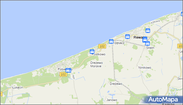 mapa Pustkowo gmina Rewal, Pustkowo gmina Rewal na mapie Targeo