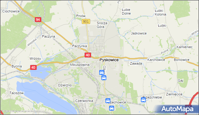 mapa Pyskowice powiat gliwicki, Pyskowice powiat gliwicki na mapie Targeo