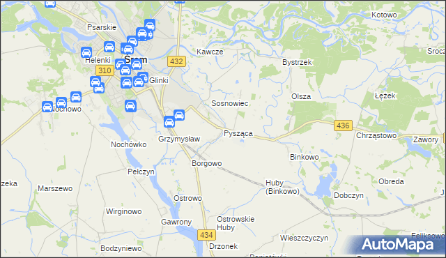 mapa Pysząca gmina Śrem, Pysząca gmina Śrem na mapie Targeo