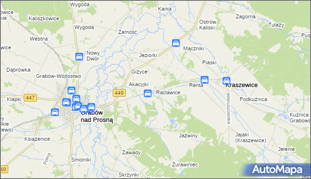 mapa Racławice gmina Kraszewice, Racławice gmina Kraszewice na mapie Targeo