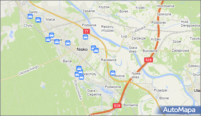 mapa Racławice gmina Nisko, Racławice gmina Nisko na mapie Targeo