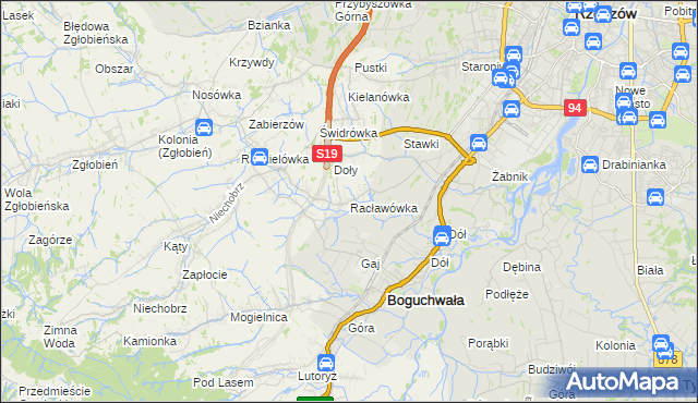 mapa Racławówka, Racławówka na mapie Targeo