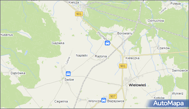 mapa Radonia gmina Wielowieś, Radonia gmina Wielowieś na mapie Targeo