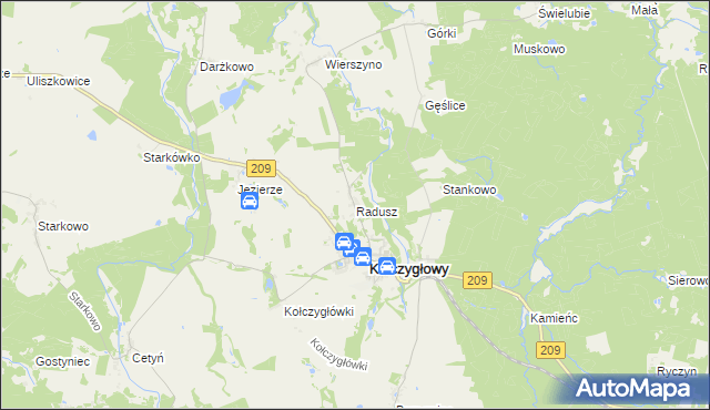 mapa Radusz gmina Kołczygłowy, Radusz gmina Kołczygłowy na mapie Targeo