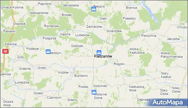 mapa Radzanów powiat białobrzeski, Radzanów powiat białobrzeski na mapie Targeo